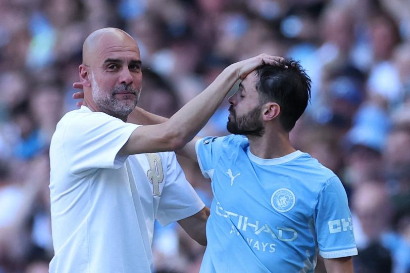 Pep Guardiola, ému, lors du remplacement de Bernardo Silva à Manchester City