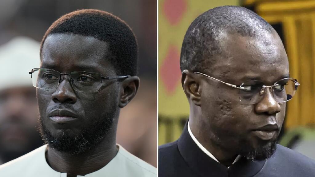 Le président Bassirou Diomaye Faye (à gauche) et l’ex-Premier ministre Ousmane Sonko (à droite), acteurs clés de la scène politique sénégalaise.