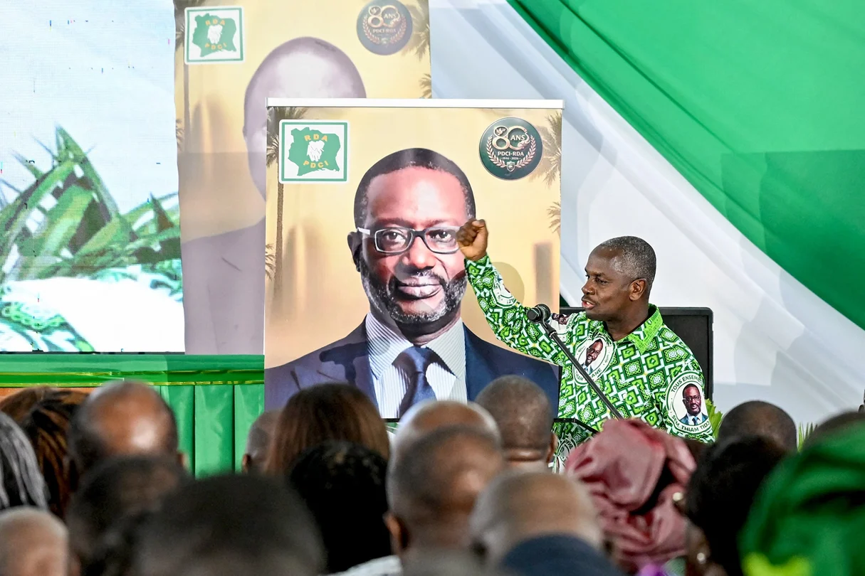 Calice Yapo Yapo, secrétaire exécutif du PDCI, lors de la célébration du 80e anniversaire du parti, le 9 avril 2026 à Abidjan