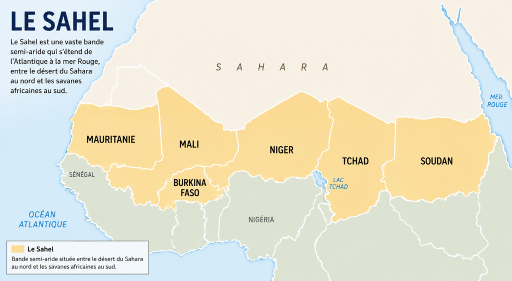 Carte des zones de crise humanitaire dans le Sahel