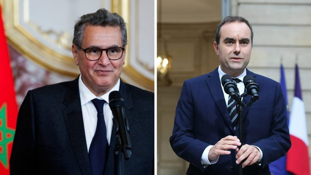 Le Premier ministre marocain Aziz Akhannouch et le ministre français Sébastien Lecornu lors d'une réunion précédente