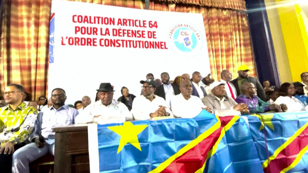 Les leaders de l'opposition de la coalition C64 lors d'une conférence de presse à Kinshasa