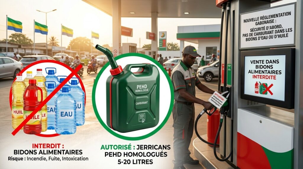 Gabon : seuls les jerricans PEHD homologués acceptés dans les stations-service